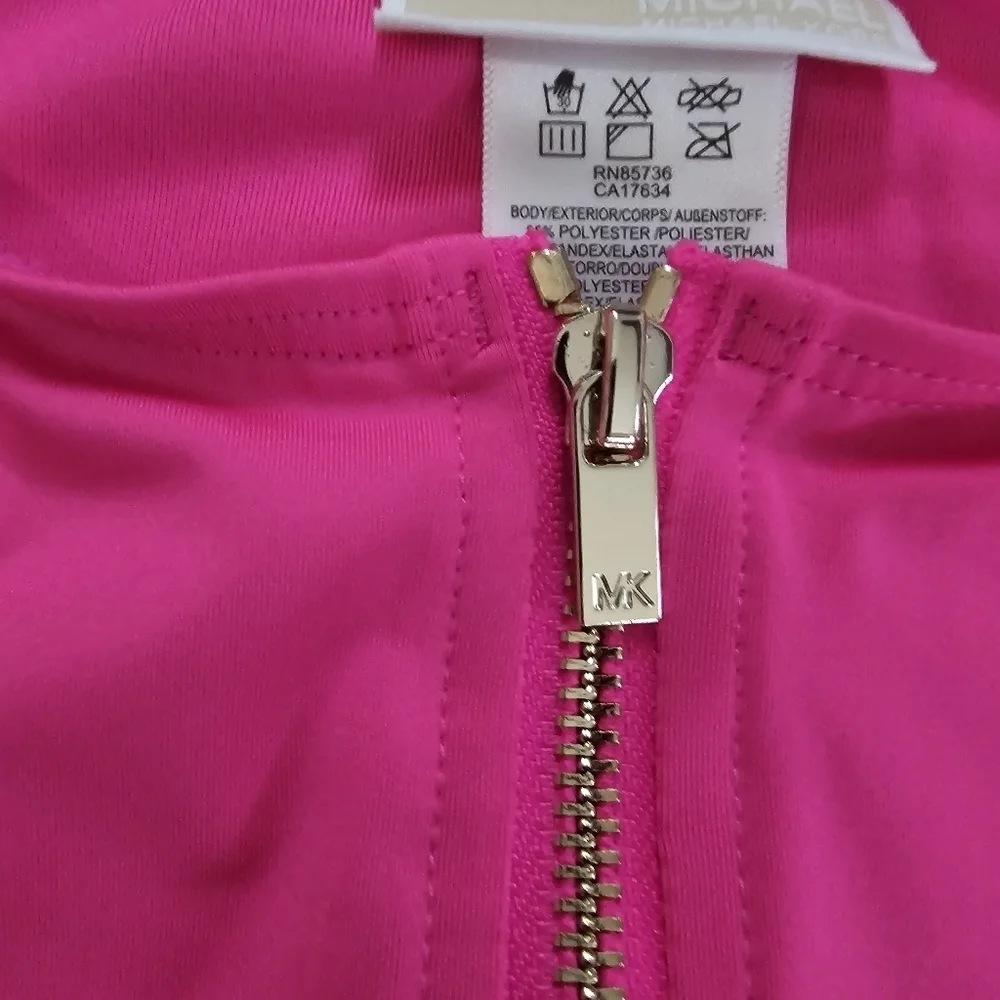 Michael Kors Pink long Sleeve Zip Up Logo Belt One Piece Paddle Swimsuit Size 8